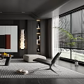 Modern Living Room Interior Design With Gray Sofa TV Cabinet Striped Rug And Coffee Table