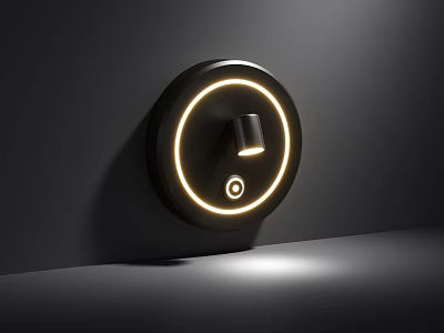 Sleek Modern Circular Wall Lamp With Warm Yellow LED Light On Dark Wall 3d model