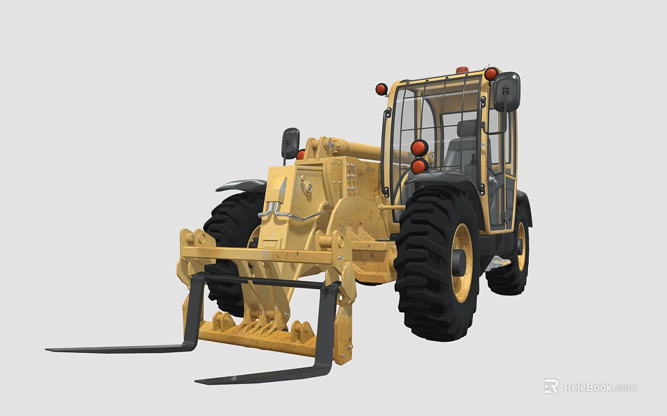 Yellow Utility Vehicle With Front Loader Large Tires Enclosed Cab For Construction Work 3d model 