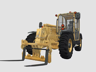 Yellow Utility Vehicle With Front Loader Large Tires Enclosed Cab For Construction Work 3d model