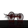 Ancient Weapon Red Wooden Chariot with Large Spoked Wheels and Cage Structure