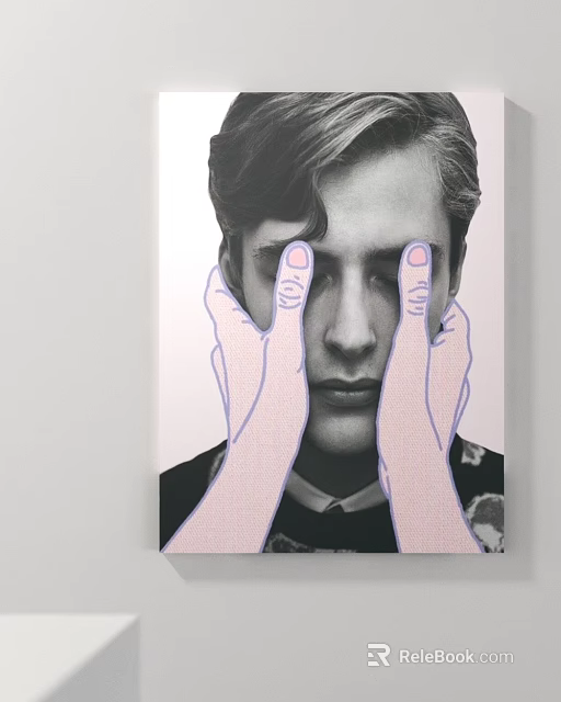 Black and White Portrait Artwork With Hands Covering Eyes Illustration 3d model 
