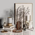 Elegant Modern Decorative Ornaments Set With Dried Flowers Vase Candles Diffuser And Books