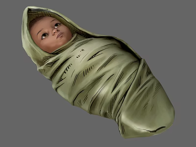 Baby Swaddled in Green Cloth Against Gray Background Close Up Shot 3d model