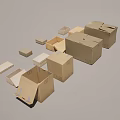 Cardboard Boxes In Various Sizes Open And Closed On Gray Background 3d model