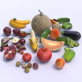 Assorted Fresh Fruits Including Bananas Cantaloupe Pomegranates Apples Peaches And Strawberries On White Background