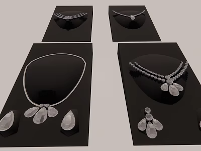 Stylish Necklaces Featuring Flower Teardrop Pendants And Pearl Accents On Black Displays 3d model