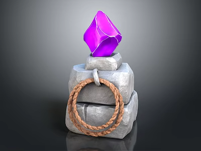 Stacked Gray Stone Structure Featuring Purple Diamond Metal Ring And Brown Rope 3d model