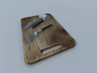 Wooden Cutting Board With Spatula And Scraper For Home Kitchen Tools 3d model