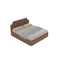 Modern Double Bed With Upholstered Brown Headboard Light Colored Sheets Pillows And Gray Throw Blanket 3d model