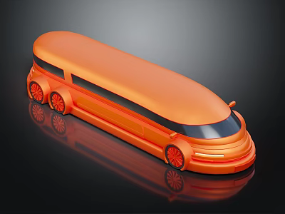 Orange Stretched Limousine With Sleek Body Black Windows And Red Wheels 3d model