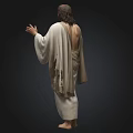 Jesus Religious Figure Sculpture With Long Hair Beard And Outstretched Hands On Dark Background