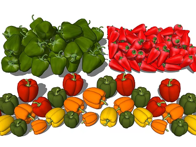 Fresh Colorful Bell Peppers in Green Red Yellow and Orange Varieties 3d model