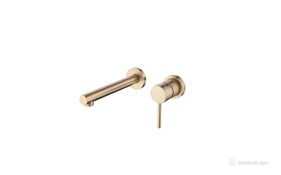 Golden Wall Mounted Faucet With Modern Sleek Design For Bathroom Fixture 3d model 