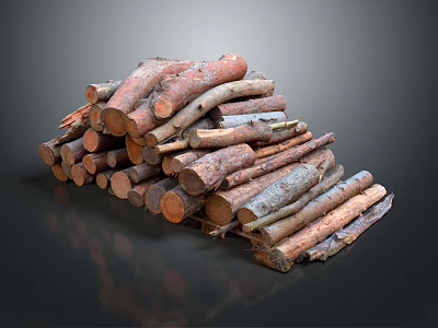 Natural Wooden Logs Pile with Rustic Texture and Smooth Surface Appearance 3d model
