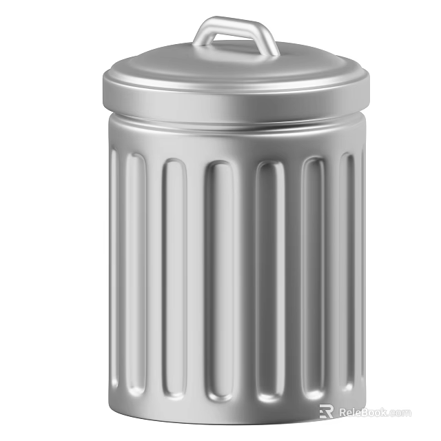Elegant Metallic Trash Can With Striped Design And Secure Lid For Home Use 3d model 