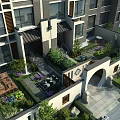 Chinese Style Villa Courtyard Garden Landscape With Green Plants Stone Path And Archway