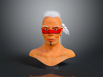 3D Character Bust Featuring White Short Hair Red Eye Mask And White Feather Accessory 3d model