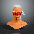 3D Character Bust Featuring White Short Hair Red Eye Mask And White Feather Accessory