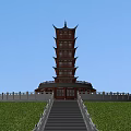 Traditional Chinese Multi story Pagoda With Curved Eaves And Wooden Structure Against Blue Sky