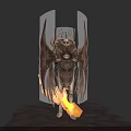 Winged Demon Character With Skull Face And Fiery Lava Surroundings