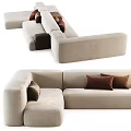 Modern Beige Sectional Sofa With Soft Upholstery And Brown Accent Pillows 3d model