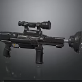 Futuristic Dark Metallic Weapon 3D Model With Scope And Multiple Barrels