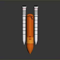 Orange Streamlined Missile Featuring White Tail Fins Striped Sections And Aerodynamic Design