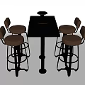 Modern Bar Counter With Black Tabletop And Brown Bar Stools Seating 3d model