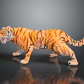Plush Striped Tiger Toy Standing On Reflective Black Surface With Gradient Background