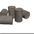 Five Old Rusty Metal Drums With Worn Surfaces And Markings 3d model