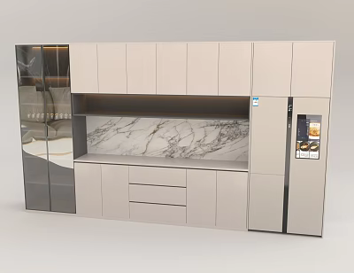 Modern Kitchen Cabinets With Marble Countertop Glass Door Design And Drawers 3d model