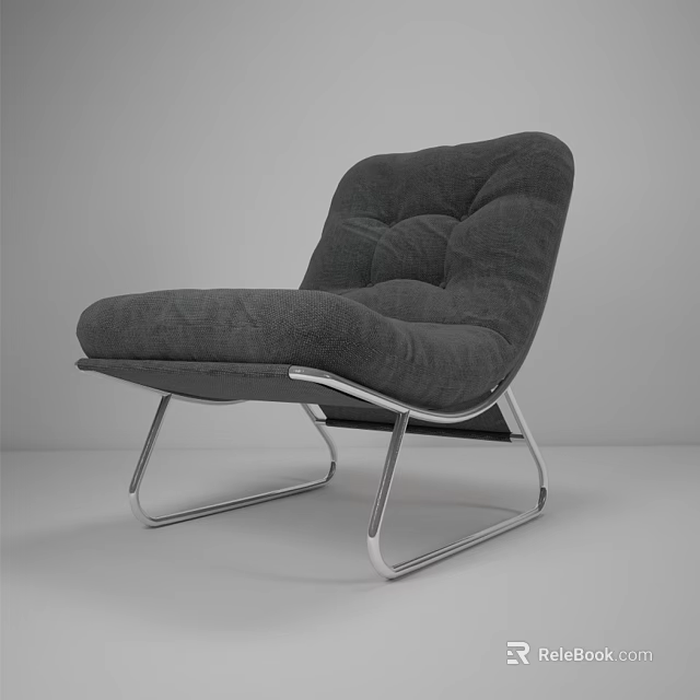 Gray Single Sofa With Plush Fabric And Modern Metal Frame Design 3d model 