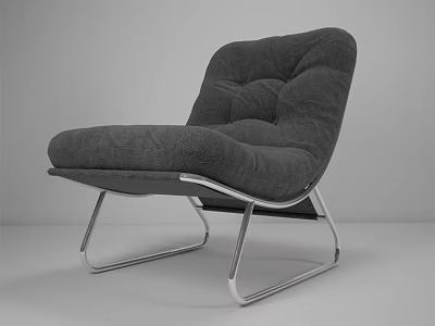 Gray Single Sofa With Plush Fabric And Modern Metal Frame Design 3d model