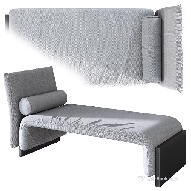 Modern Single Bed With Linen Fabric Backrest And Black Frame Design 3d model