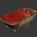 Vintage Red Bathtub With Chipped Paint Finish Red Faucet And Black Background Reflection