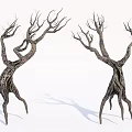 Leafless Trees With Twisted Trunks And Root Like Legs Artistic Design 3d model