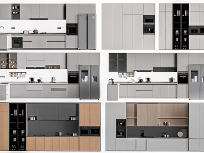Modern Kitchen Design With Gray And Wood Cabinets Upper Lower Storage Units 3d model