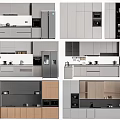 Modern Kitchen Design With Gray And Wood Cabinets Upper Lower Storage Units 3d model