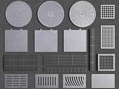 Road Infrastructure Manhole Covers And Grates With Various Shapes And Drainage Designs 3d model