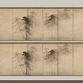 Traditional Ink Painting Pine Tree Pattern Curtains With Two Panel Neutral Background Design