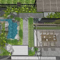 Courtyard Garden Design With Shaded Pergola Outdoor Dining Area Green Plants And Stone Pathway