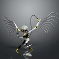 Game And Movie Character With White Feathered Wings Sci Fi Design Black And White Outfit