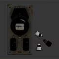 Black Industrial Switch Panel With Two Control Knobs And Connected Electrical Accessories