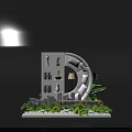 Creative Letter D Shaped Miniature Interior Scene With Bookshelf Lamp Sofa And Green Plants