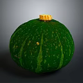 Fresh Green Pumpkin With Striped Surface And Yellow Stem As Organic Vegetable