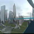 Futuristic Urban Building Design Featuring Modern Swing Door And Green Spaces