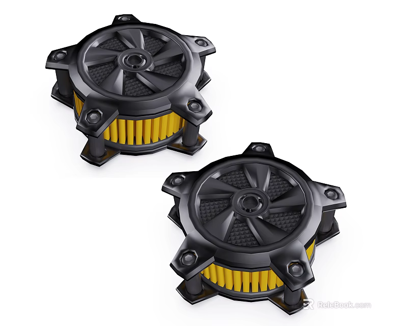Two Industrial Equipment Units With Black Housing And Yellow Filter Elements 3d model 