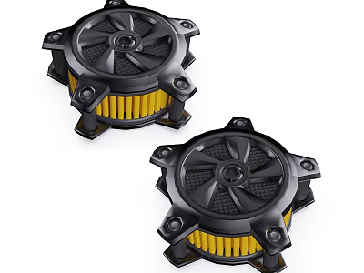 Two Industrial Equipment Units With Black Housing And Yellow Filter Elements 3d model