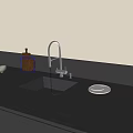 Modern Kitchen Faucet with Black Sink on Dark Countertop and Wooden Cutting Board